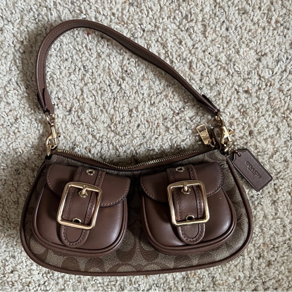 Coach Dual Pocket Brown Shoulder Bag